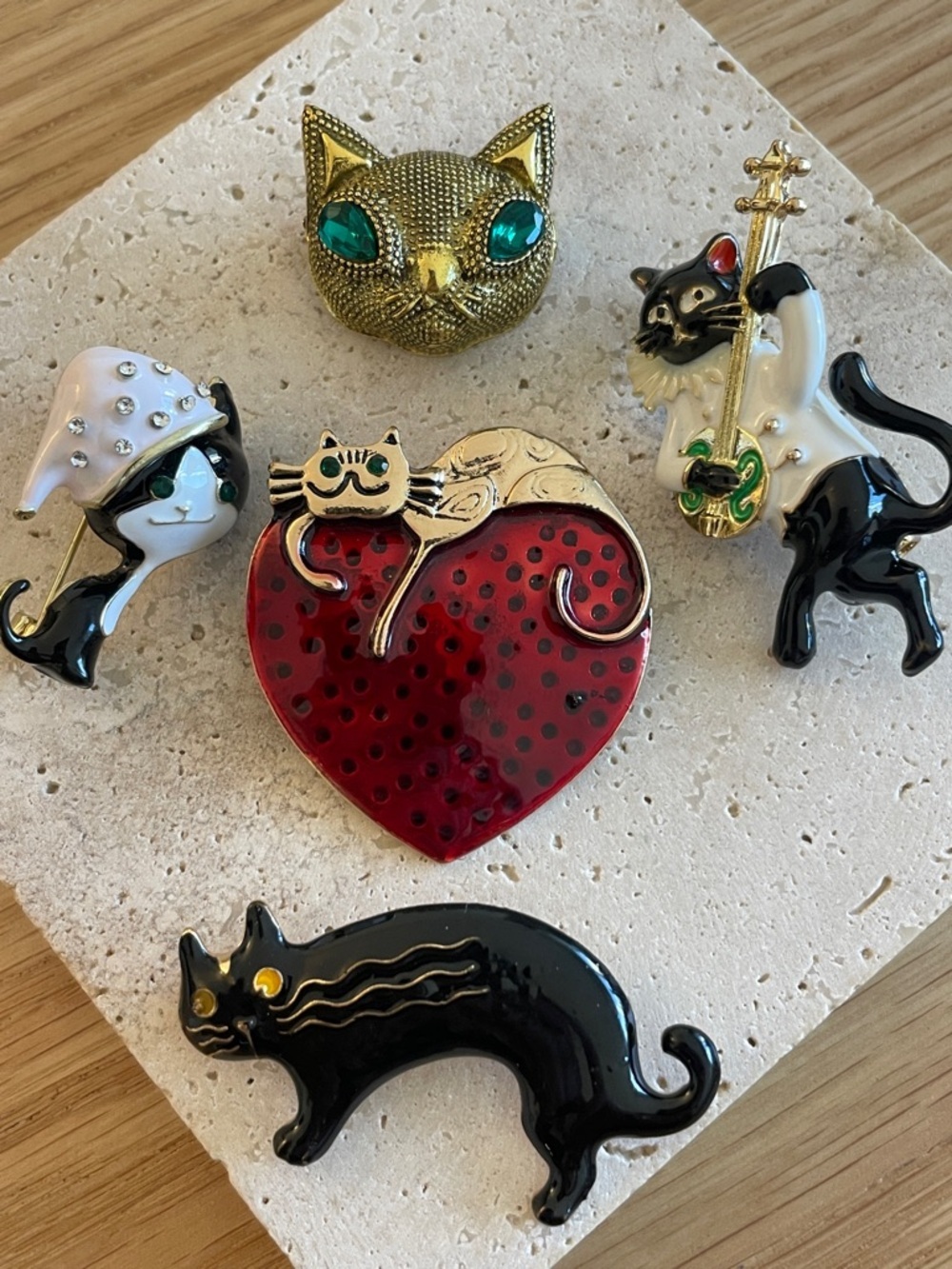 Cat Brooch Bundle Black Cat Heart Whimsical Coquette Cute Animal Jewelry Set - Picture 1 of 7